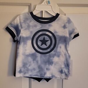Marvel/Jumping Beans, little boys 6 months 2 piece short set, blue. NWT.